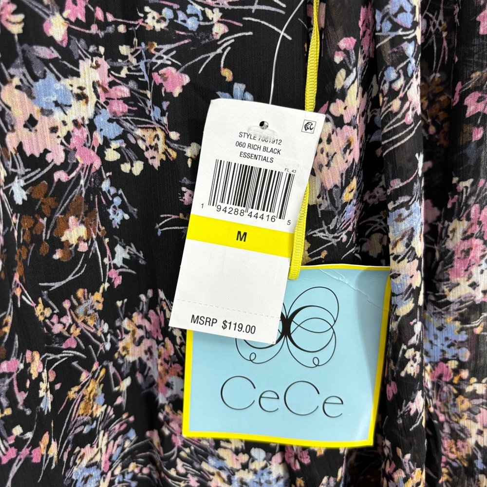 CeCe Womens Medium Ruffled Yoryu Dress Black Ditsy Multi Floral Long Sleeves - Picture 5 of 12